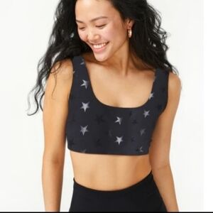 Terez Black Star Foil Sports Bra NWT Size Large